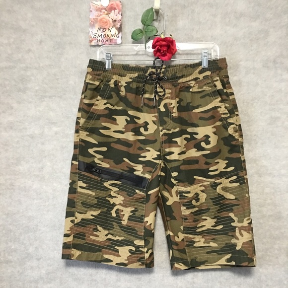 Ring of Fire NWT CAMO CARGO SHORTS SZ XL 100% COTTON Leg zippers hiking …